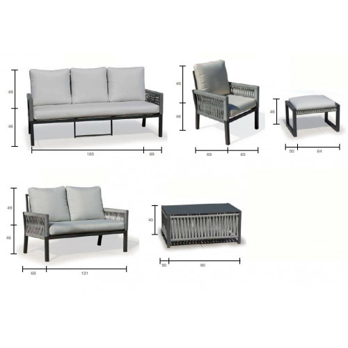 Salon de jardin Sofa HAVANA-7 Finition anthracite/gris - 4 à 5 places - HEVEA