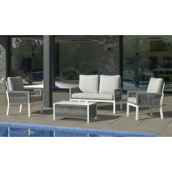 Salon de jardin Sofa HAVANA-7 Finition blanc/gris -  4 à 5 places de marque HEVEA, référence: J7097700