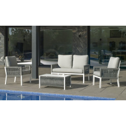 Salon de jardin Sofa HAVANA-7 Finition blanc/gris -  4 à 5 places - HEVEA