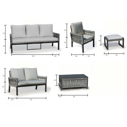 Salon de jardin Sofa HAVANA-7 Finition blanc/gris -  4 à 5 places - HEVEA