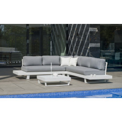 Salon de jardin MENFIS - table basse - blanc/gris clair - 4/6 places de marque HEVEA, référence: J7098200