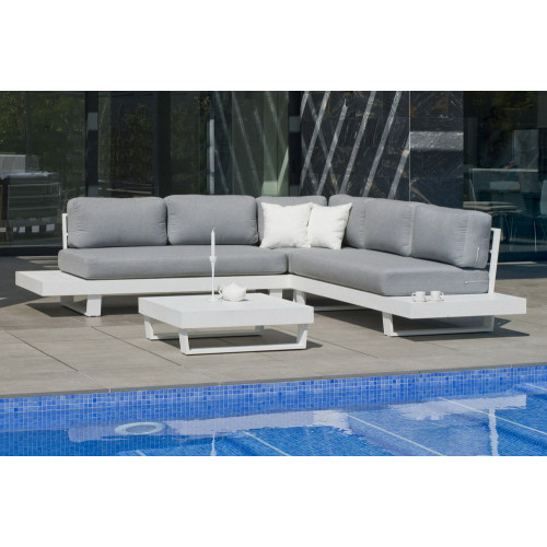 Salon de jardin MENFIS - table basse - blanc/gris clair - 4/6 places - HEVEA