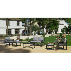 Salon de jardin Sofa PIAVE-9-D - Finition anthracite, tissus gris clair de marque HEVEA, référence: J7099900