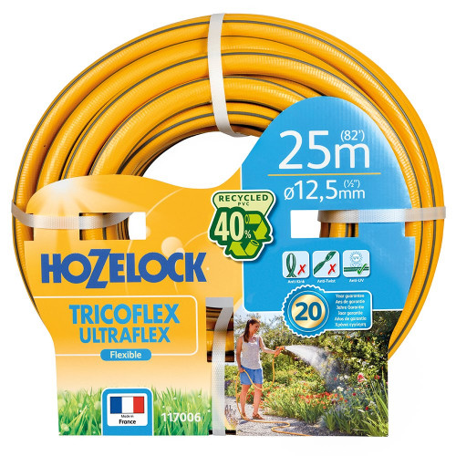 Tuyau d’arrosage Ultraflex anti torsion 40 % PVC recyclé 15 mm 25 m jaune gris - HOZELOCK