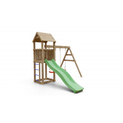 Aire de jeu extérieur en bois - 1 toboggan + 2 balançoires - 348x284x188cm - Ambroise - CHALET & JARDIN