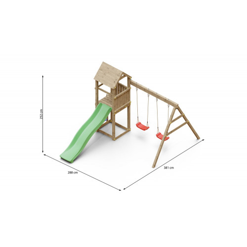 Aire de jeu extérieur en bois - 1 toboggan + 2 balançoires - 348x284x188cm - Ambroise - CHALET & JARDIN