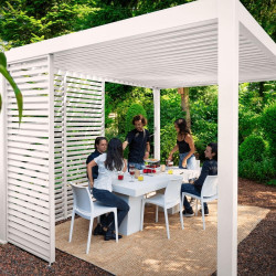 Panneau brise-vue latéral à ventelles 1,2 m pour pergola bioclimatique OMBREA - Blanc - CHALET & JARDIN