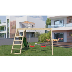 Portique & Toboggan de jardin en bois  390 x 256 x 252 cm - Azalée - CHALET & JARDIN