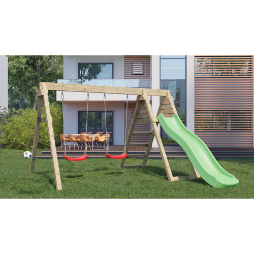 Portique & Toboggan de jardin en bois  390 x 256 x 252 cm - Azalée - CHALET & JARDIN