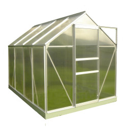 Serre de jardin en polycarbonate 4,75 m² - avec ouverture toit auto - Aluminium naturel de marque CHALET & JARDIN, référence: J7135600