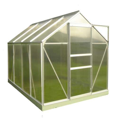 Serre de jardin en polycarbonate 4,75 m² - avec ouverture toit auto - Aluminium naturel - CHALET & JARDIN