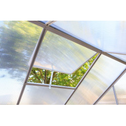 Serre de jardin en polycarbonate 4,75 m² - avec ouverture toit auto - Aluminium naturel - CHALET & JARDIN