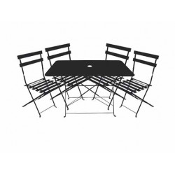 Ensemble repas Bistrot dépliant métal - Table + 4 Chaises - Noir de marque CHALET & JARDIN, référence: J7182200