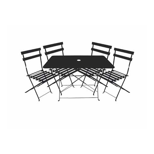 Ensemble repas Bistrot dépliant métal - Table + 4 Chaises - Noir - CHALET & JARDIN