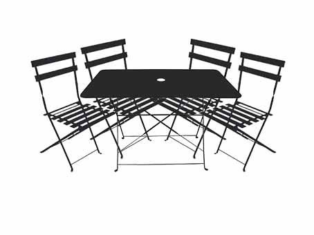 Ensemble repas Bistrot dépliant métal - Table + 4 Chaises - Noir