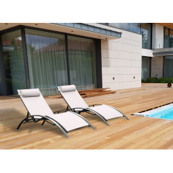 Lot de 2 bains de soleil Monaco en aluminium - Ecru - CHALET & JARDIN