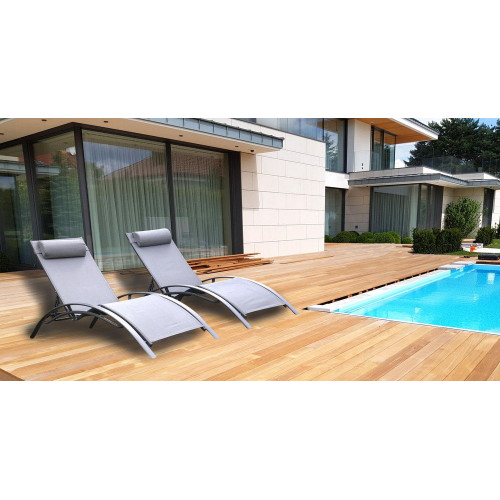 Lot de 2 bains de soleil Monaco en aluminium - Gris anthracite - CHALET & JARDIN