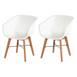 Lot de 2 chaises Amalia Eucalyptus en résine - pieds en bois - Blanc - CHALET & JARDIN