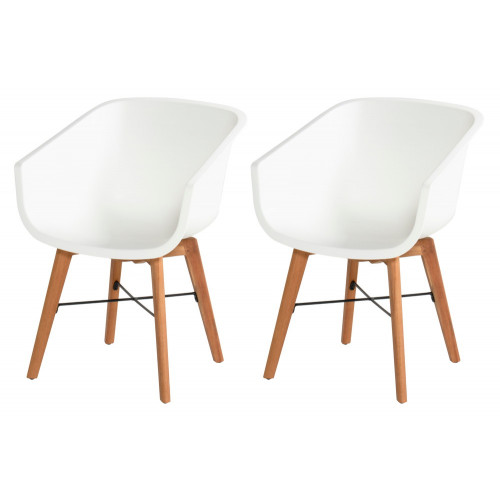 Lot de 2 chaises Amalia Eucalyptus en résine - pieds en bois - Blanc - CHALET & JARDIN