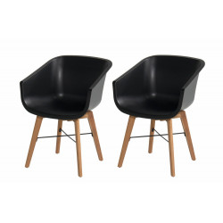 Lot de 2 chaises Amalia Eucalyptus en résine - pieds en bois - Noir - CHALET & JARDIN