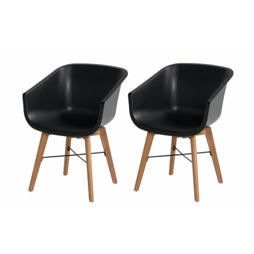 Lot de 2 chaises Amalia Eucalyptus en résine - pieds en bois - Noir - CHALET & JARDIN