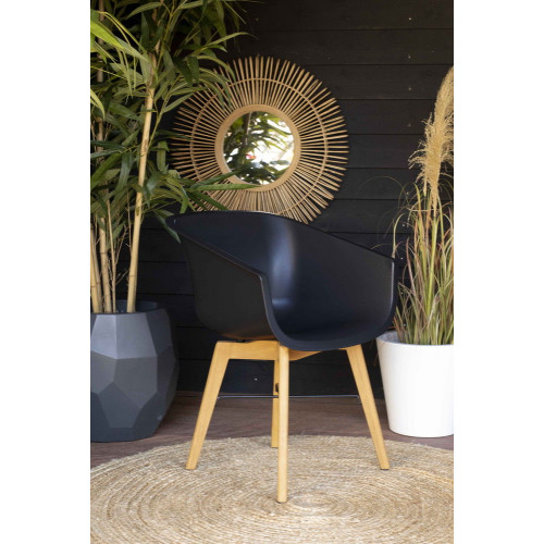 Lot de 2 chaises Amalia Eucalyptus en résine - pieds en bois - Noir - CHALET & JARDIN