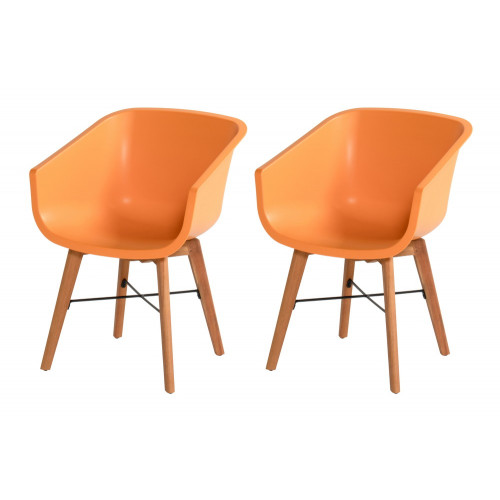 Lot de 2 chaises Amalia Eucalyptus en résine - pieds en bois - Orange - CHALET & JARDIN