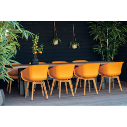 Lot de 2 chaises Amalia Eucalyptus en résine - pieds en bois - Orange - CHALET & JARDIN