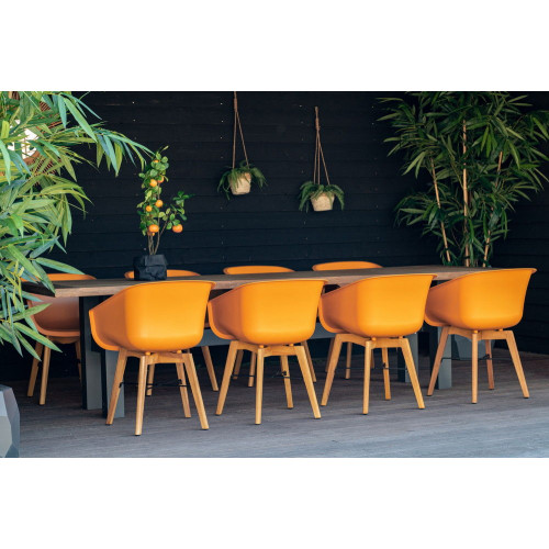 Lot de 2 chaises Amalia Eucalyptus en résine - pieds en bois - Orange - CHALET & JARDIN