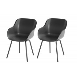 Lot de 2 chaises Sophie Rondo Elegance en résine - pieds en aluminium - Anthracite - CHALET & JARDIN