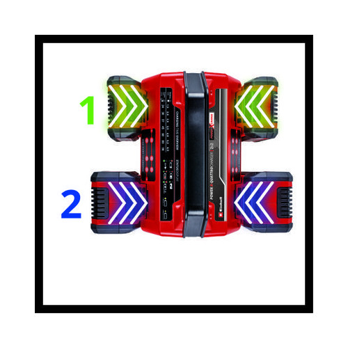 Chargeur Power X-Quattrocharger 4 A 2x2 – 18 V – 4 A – 4 emplacements batteries pour les batteries Power X-Change - EINHELL 