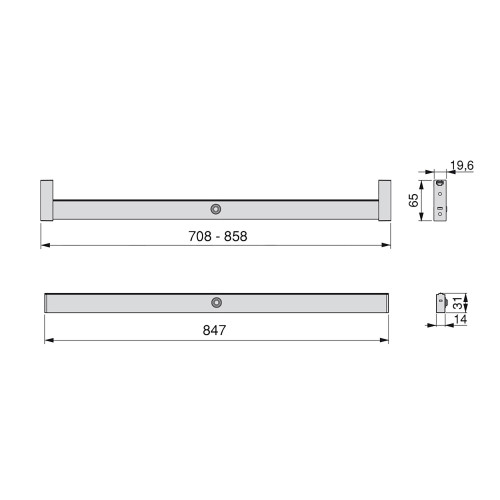 Barre de penderie pour armoire Polux - LED détecteur de mouvement (12V DC), A 858 mm - EMUCA