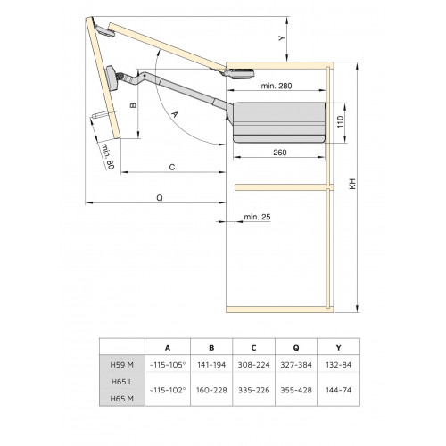 Compas Agile Flap pour portes relevables doubles., 3,7 - 7,2 Kg, Plastique gris antracite - EMUCA