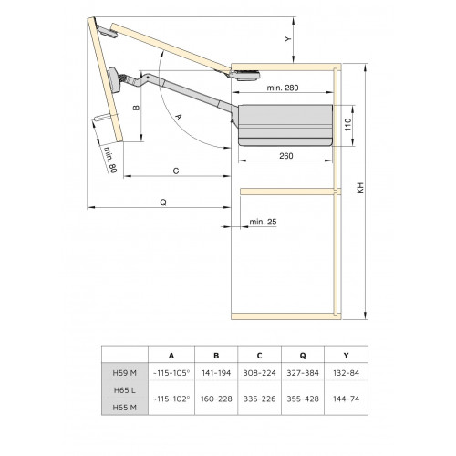 Compas Agile Flap pour portes relevables doubles., 7 - 11,6 Kg, Plastique gris antracite - EMUCA