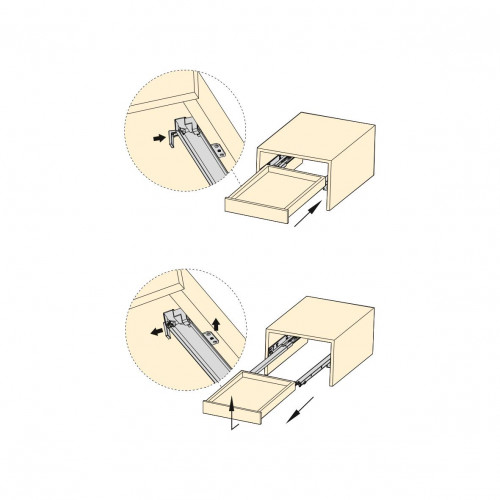 Coulisses invisibles Silver tiroirs à sortie totale - fermeture amortie, P 450 mm, Zingué - EMUCA