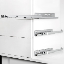 Coulisses invisibles Silver tiroirs à sortie totale, système push, Prof. 400 mm, Zingué - EMUCA