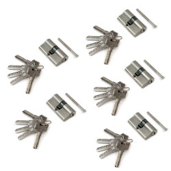 Lot de 5 cylindres de serrure européen de 30 x 30 mm pour portes, 30+30, Nickel satiné - EMUCA