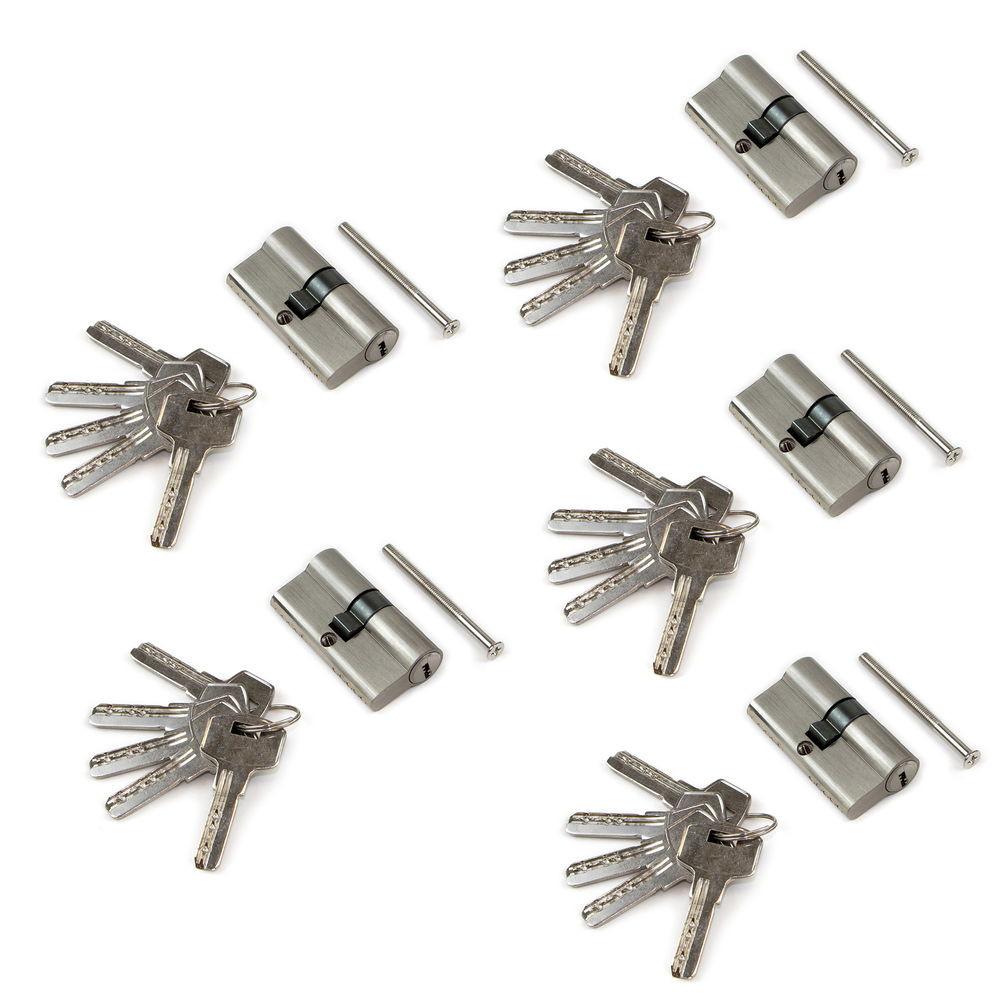 Lot de 5 cylindres de serrure européen de 30 x 30 mm pour portes, 30+30, Nickel satiné