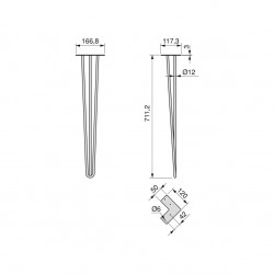 Jeu de pieds Hairpin de 3 barres par table, H 710 mm, Peint en noir - EMUCA