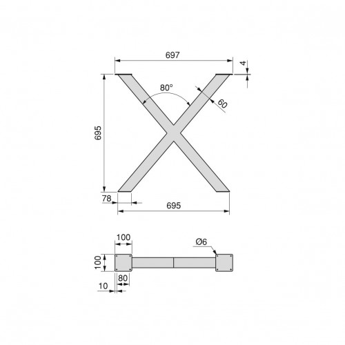 Jeux de pieds Cross pour table, 695 x 695 mm, Peint en blanc - EMUCA