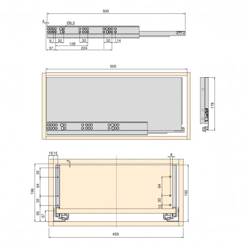 Kit de tiroir, cuisine et salle de bain Vertex - panneaux inclus, H 178 x M 450, blanc - EMUCA