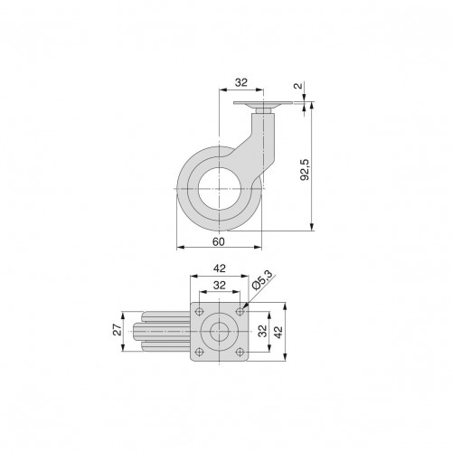 Kit roulettes Hole 2 avec platine de montage, Ø 50 mm, Plastique gris - EMUCA
