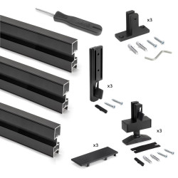 Kit structure modulaire Zero pour ferrures et profils, montage sol et mur, triple, noir de marque EMUCA, référence: B7225400