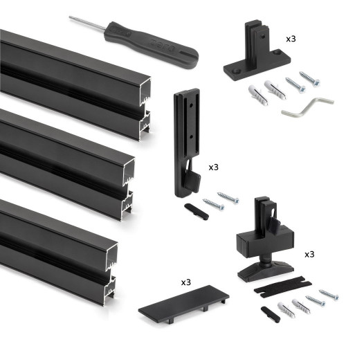 Kit structure modulaire Zero pour ferrures et profils, montage sol et mur, triple, noir - EMUCA