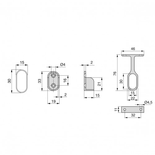 Kit tube de penderie 30x15 mm aluminium, L 1150 mm, Anodisé mat - EMUCA