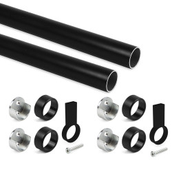 Kit tube de penderie circulaire Ø28, L 1150 mm, Peint en noir de marque EMUCA, référence: B7226400