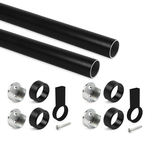 Kit tube de penderie circulaire Ø28, L 1150 mm, Peint en noir - EMUCA