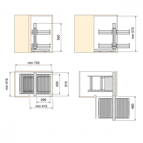 Meuble d'angle articulé Suprastar pour meubles de cuisine, Chromé - EMUCA