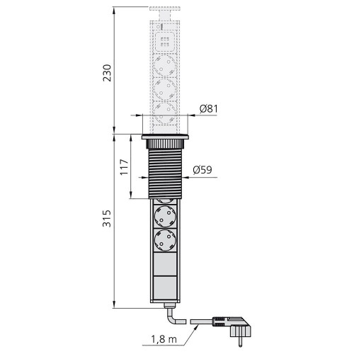 Multiconnecteur élevable Vertikal, EU, Peint en blanc - EMUCA