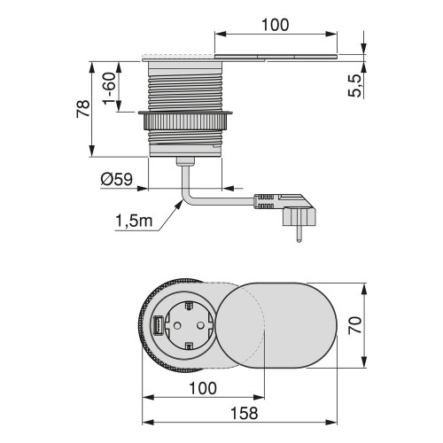 Multiconnecteur Vertikal Flat 60 avec couvercle coulissant - EMUCA